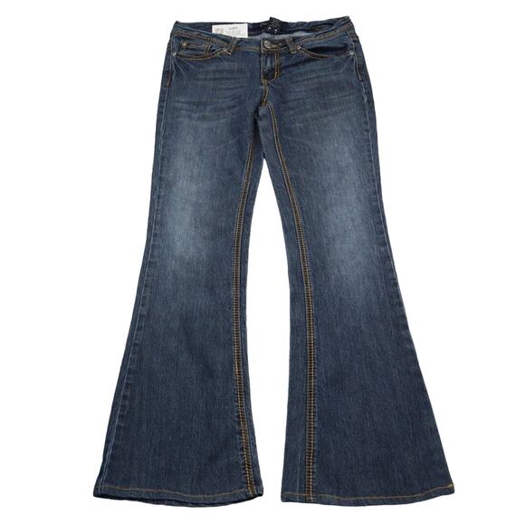 Earl Jean Pants Womens 5 Blue Flared Low Rise Button Zip Pocket Dark Wash Denim - Picture 1 of 16